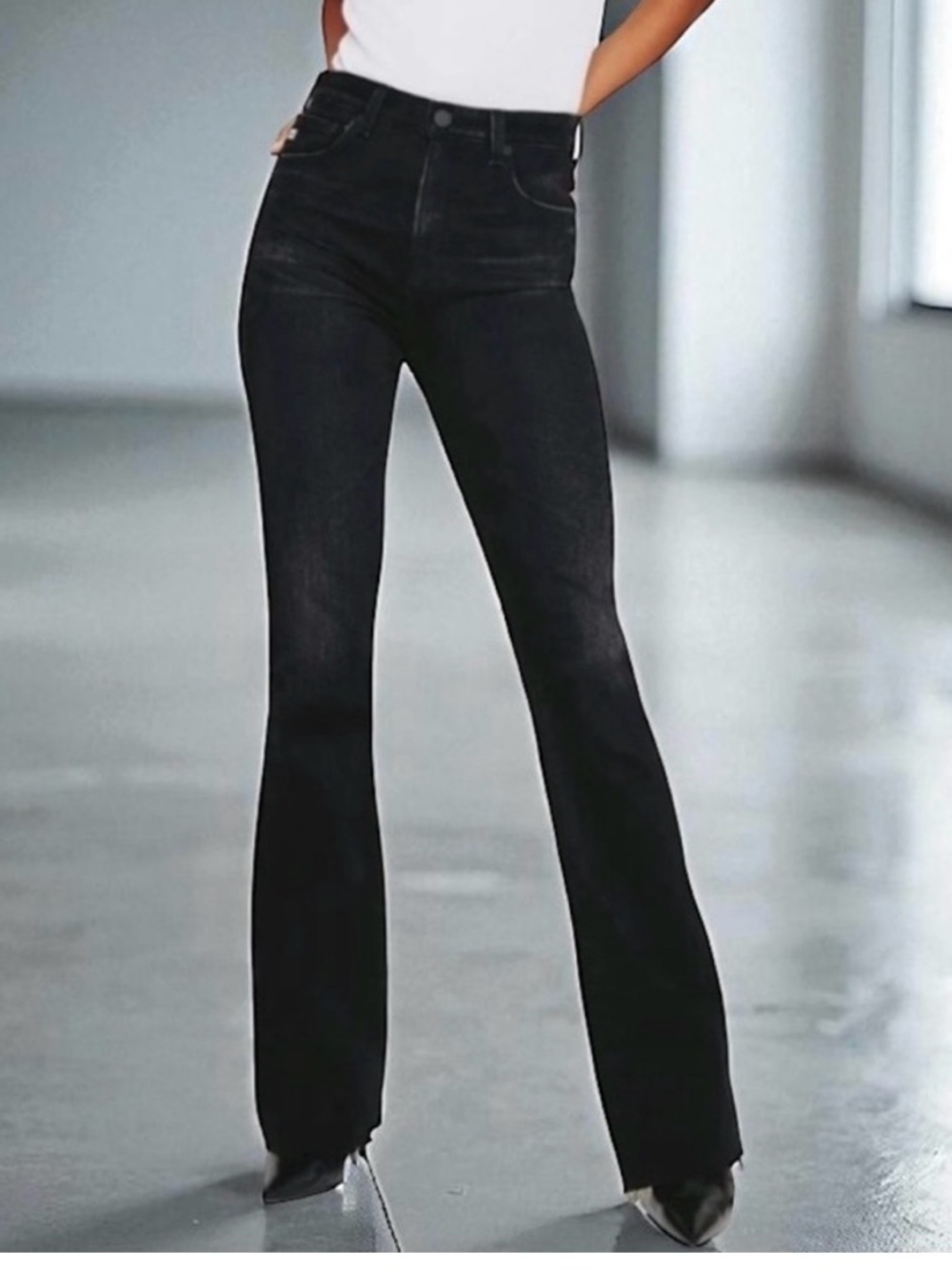 NWOT AG Denim High-Rise Alexxis Boot Cut Jeans in Black Faded Wash - 32” Inseam